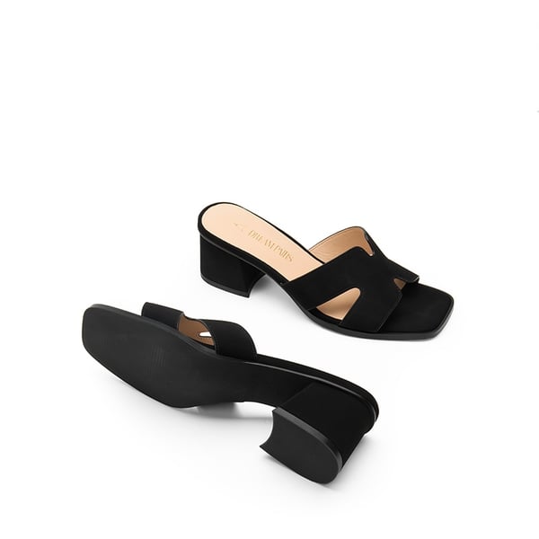 Square Toe Cut Out Sandals - BLACK-NUBUCK - 5